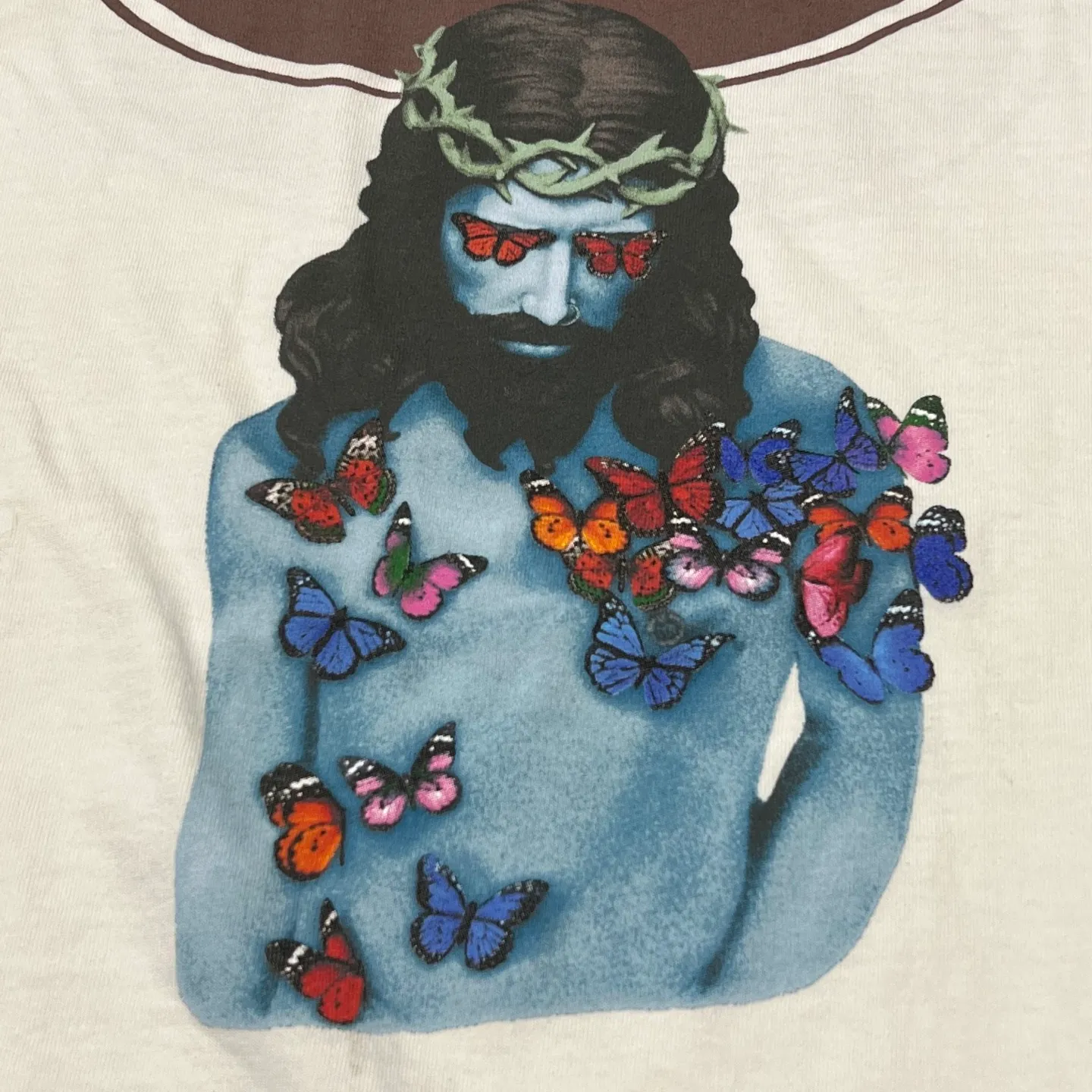 SAINT Mxxxxxx VANITY SS TEE/WHT Jesus Butterfly Print Short Sleeve Off-White S-XL Cylindrical No Side Seam Fabric 220g High Weight OE Yarn ⚠️Note: It is almost meaningless if it is not a cylindrical fabric Customized main mark/wash mark/little angel anti-counterfeiting label Original-level printing factory Top purchasing level